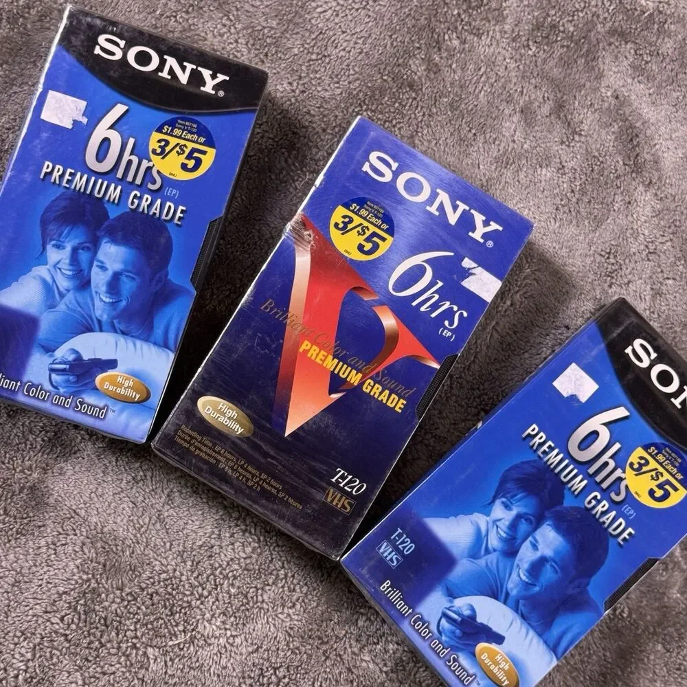 NEW Sealed SONY VHS TAPES 6 HRS Premium Grade T-120VL VHS Blank Tape Qty 3